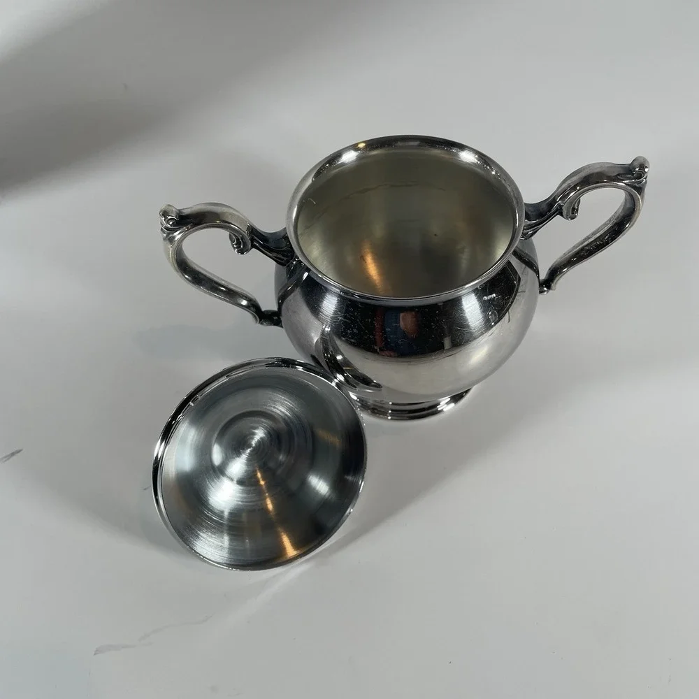 Newburyport Silver Plated Tea‎ Set Teapot with Handle Insulators and Sugar Bowl